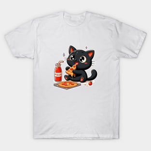 cute cat fat eat pizza, cartoon illustration T-Shirt